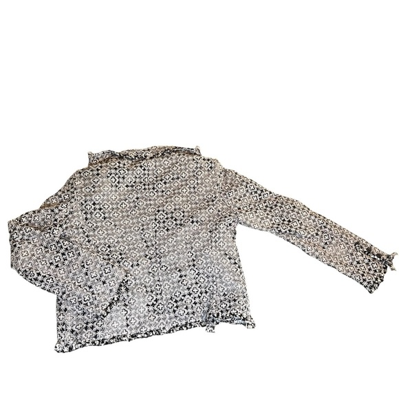 100% Silk Lined Jones New York Jacket w/ Black + White Lace, Japanese Watercolor - Picture 5 of 8